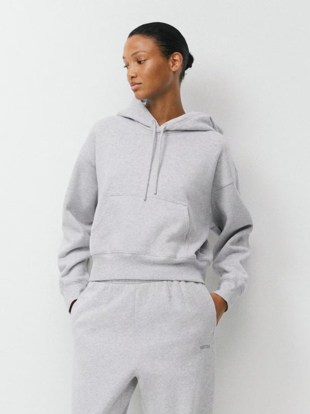 Aritzia Light Gray Hooded Pullover Sweatshirt